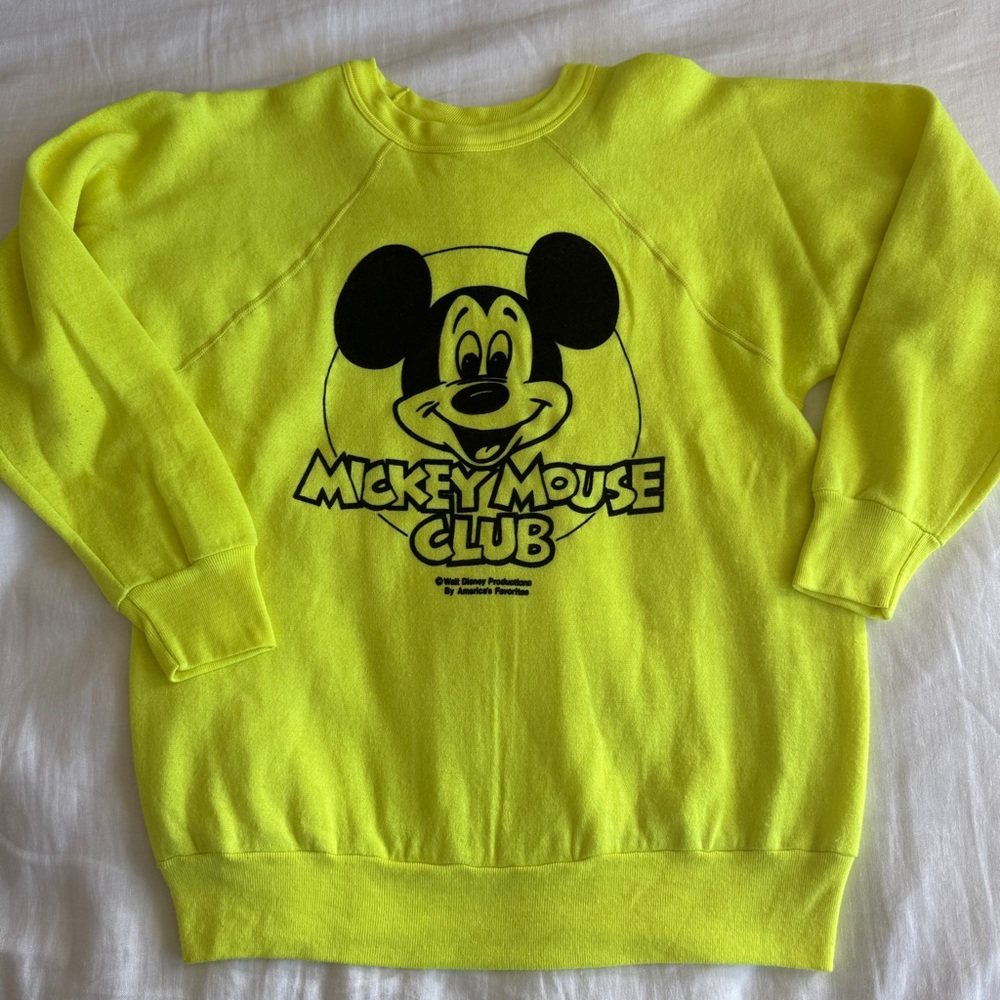 RARE Vintage Disney Neon Yellow Mickey Mouse Club House Sweatshirt